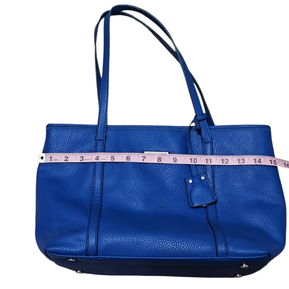 Dana Buchman Womens Pebbled Blue Tote Bag Zebra Lined Minimalist Office Carryall - Picture 8 of 9